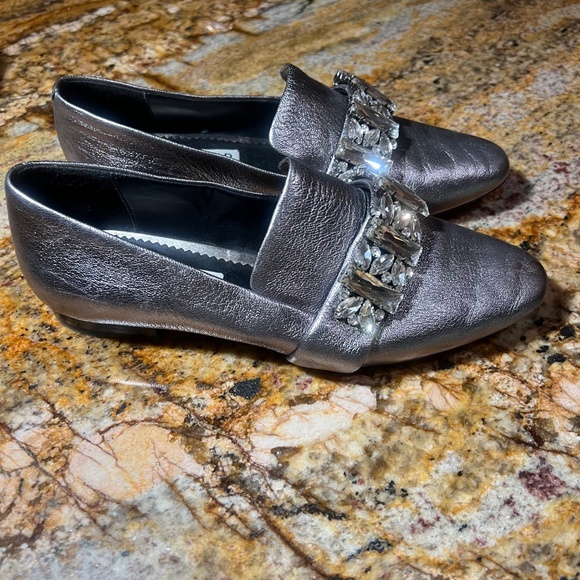 Karl Lagerfeld Paris Silver loafers with Chunky Diamond decor size 7 - Picture 2 of 7